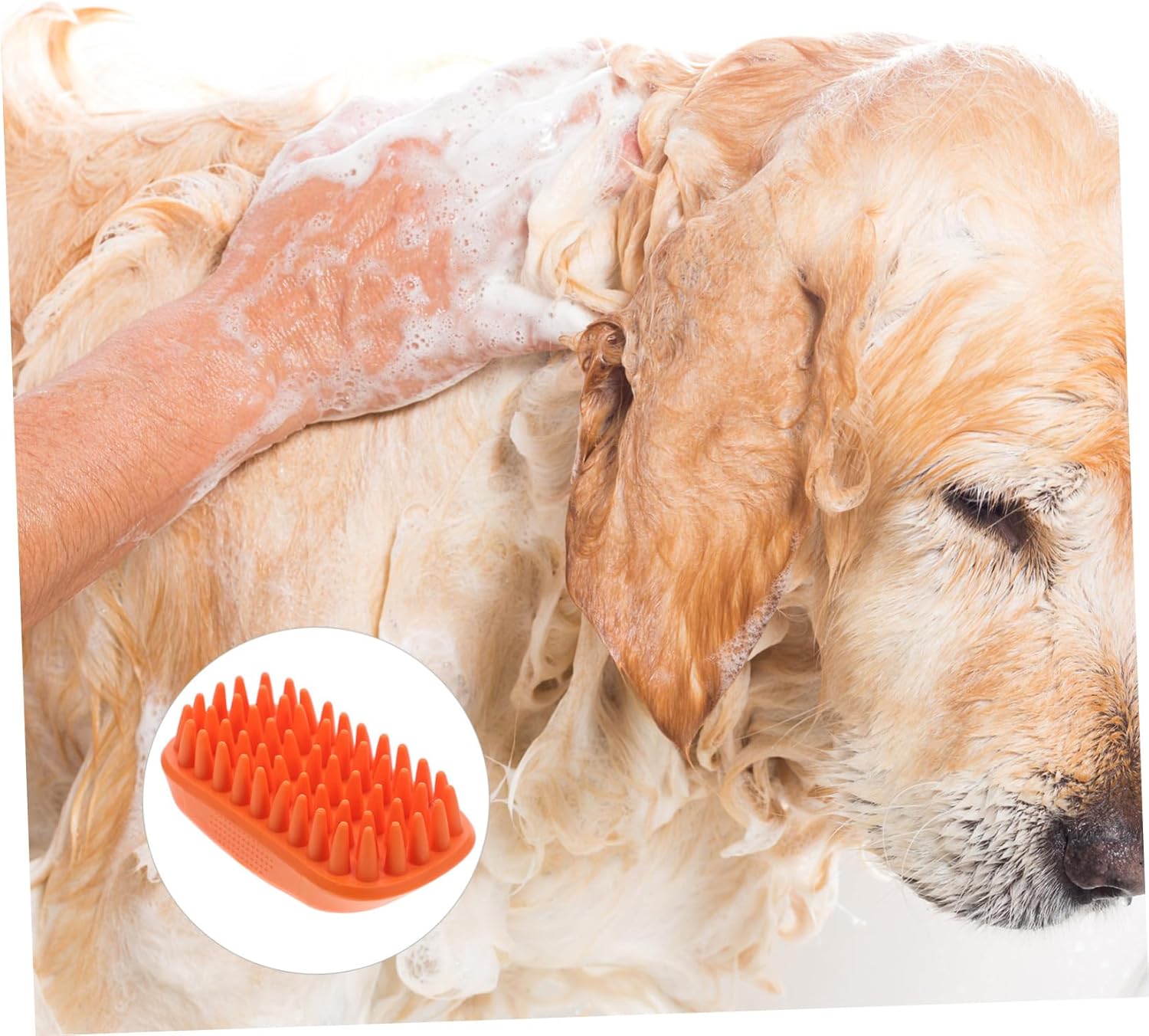 UPKOCH Dog Bath Brush with Soft Silicone Bristles Ergonomic Pet Shampoo Grooming Tool for Cats and Dogs Gentle Deshedding Comb for Long and Short Hair Orange