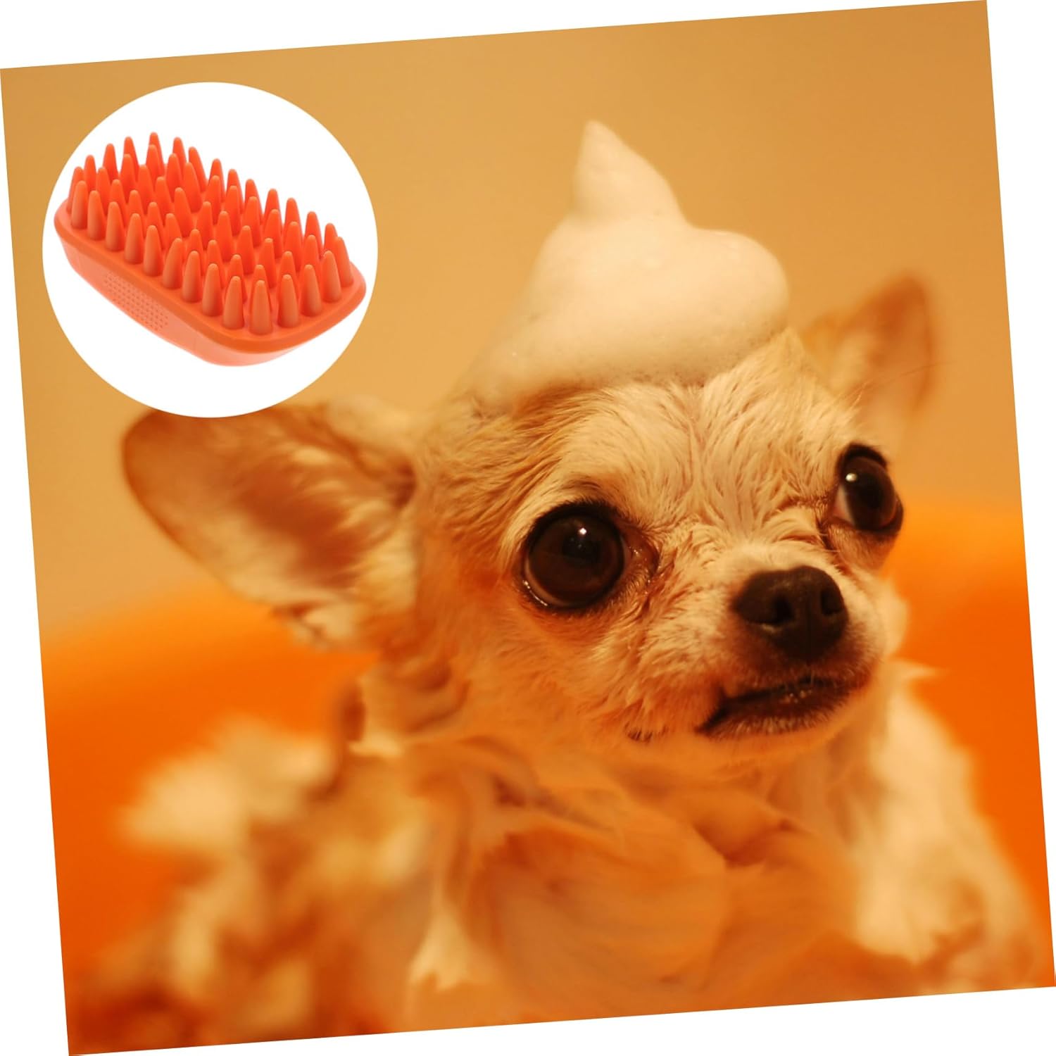 UPKOCH Dog Bath Brush with Soft Silicone Bristles Ergonomic Pet Shampoo Grooming Tool for Cats and Dogs Gentle Deshedding Comb for Long and Short Hair Orange