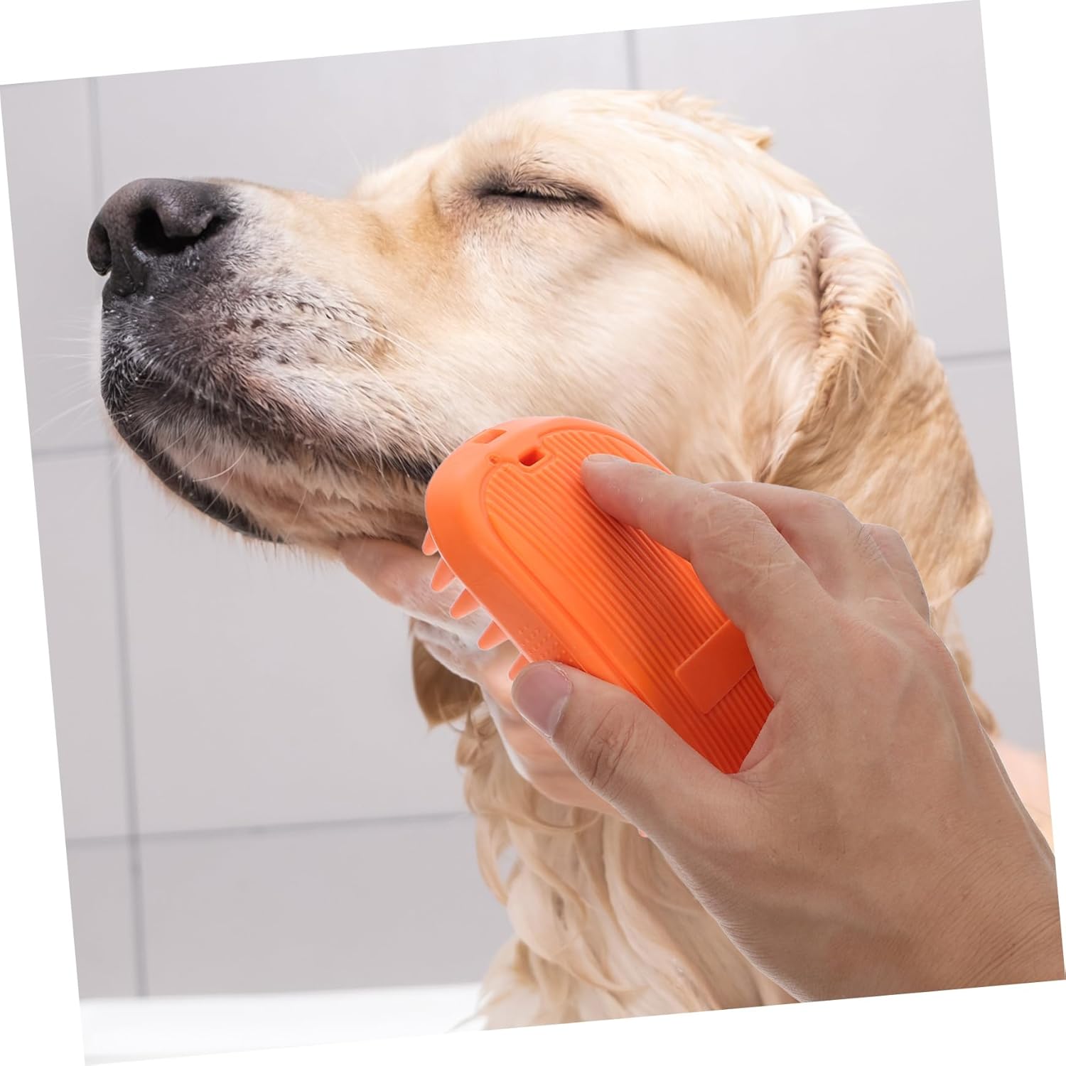 UPKOCH Dog Bath Brush with Soft Silicone Bristles Ergonomic Pet Shampoo Grooming Tool for Cats and Dogs Gentle Deshedding Comb for Long and Short Hair Orange
